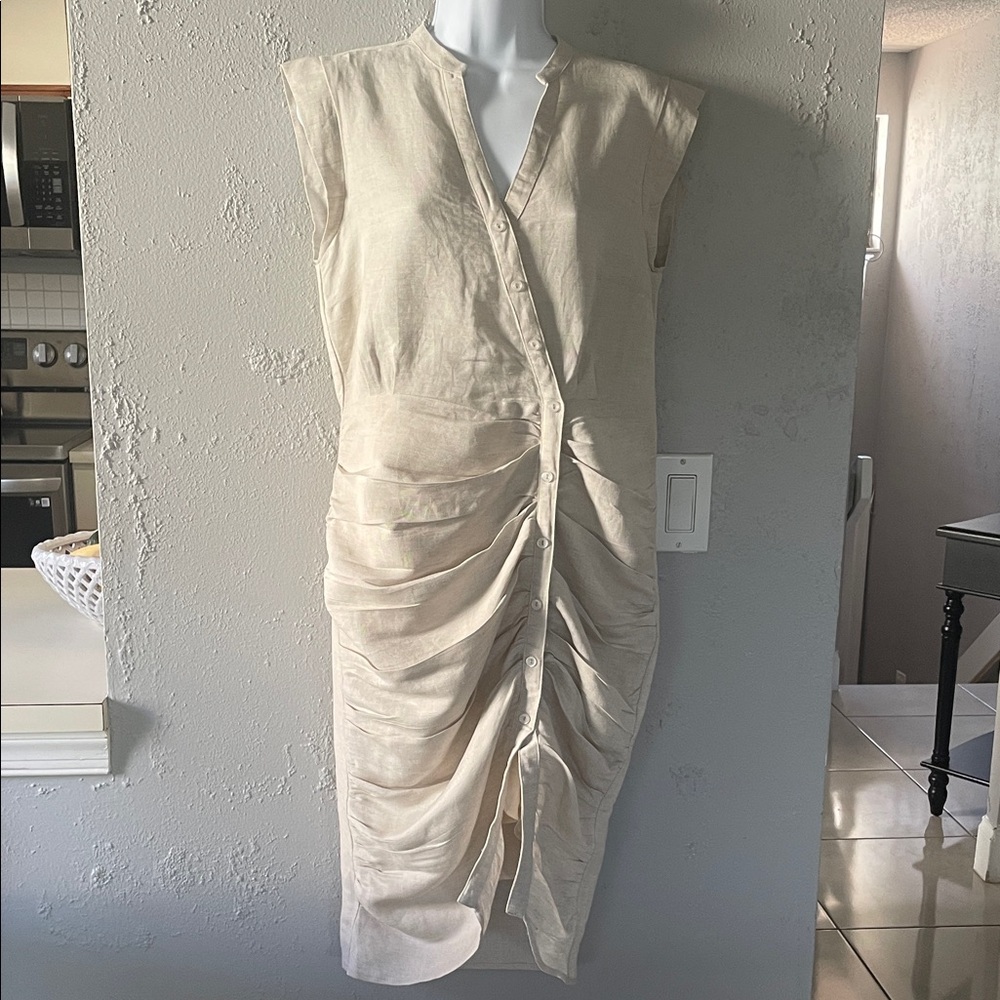 Chic Cream Ruched Midi Dress